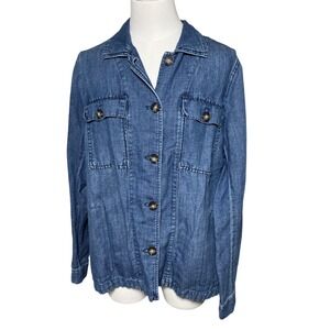Lightweight‎ Utility Shirt Jacket Blue Chambray Cotton Linen J. Jill M